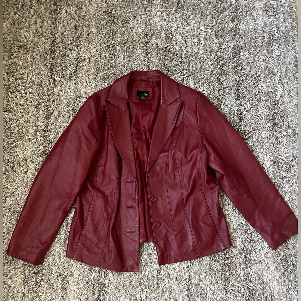 Dark Red Leather Blazer -1X